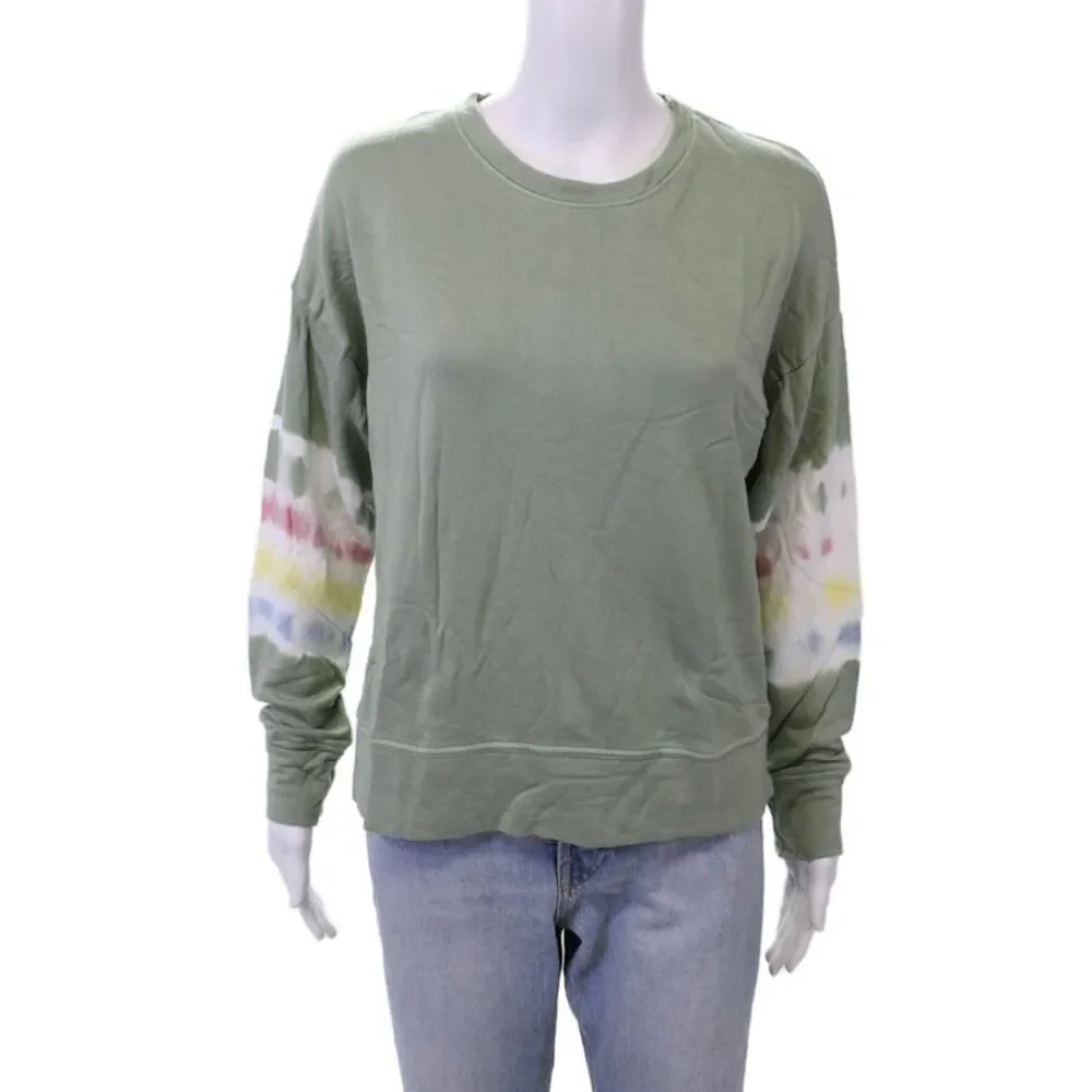 Sundry Womens Cotton Long Sleeve Tie-Dye Pullover Sweatshirt Green Size 0